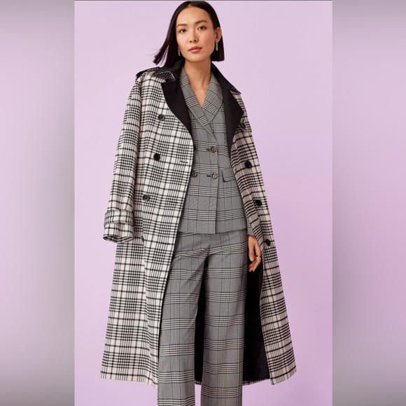 NWT Ann Taylor Twill Plaid Trench Coat Size L - Picture 4 of 7